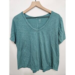 Gap ForeverSoft T V-Neck Short Sleeve Slub Knit Tee Teal Green Womens Large